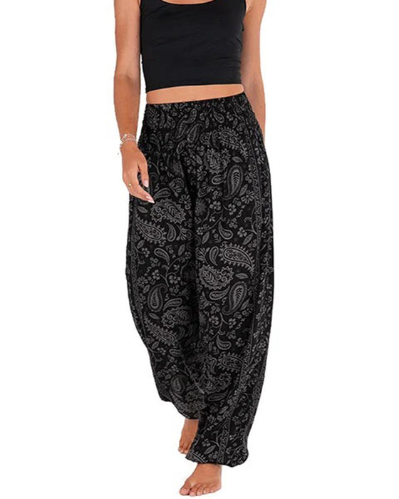 Bedruckte Ethno-Hose Mit Taschen Und Weitem Bein