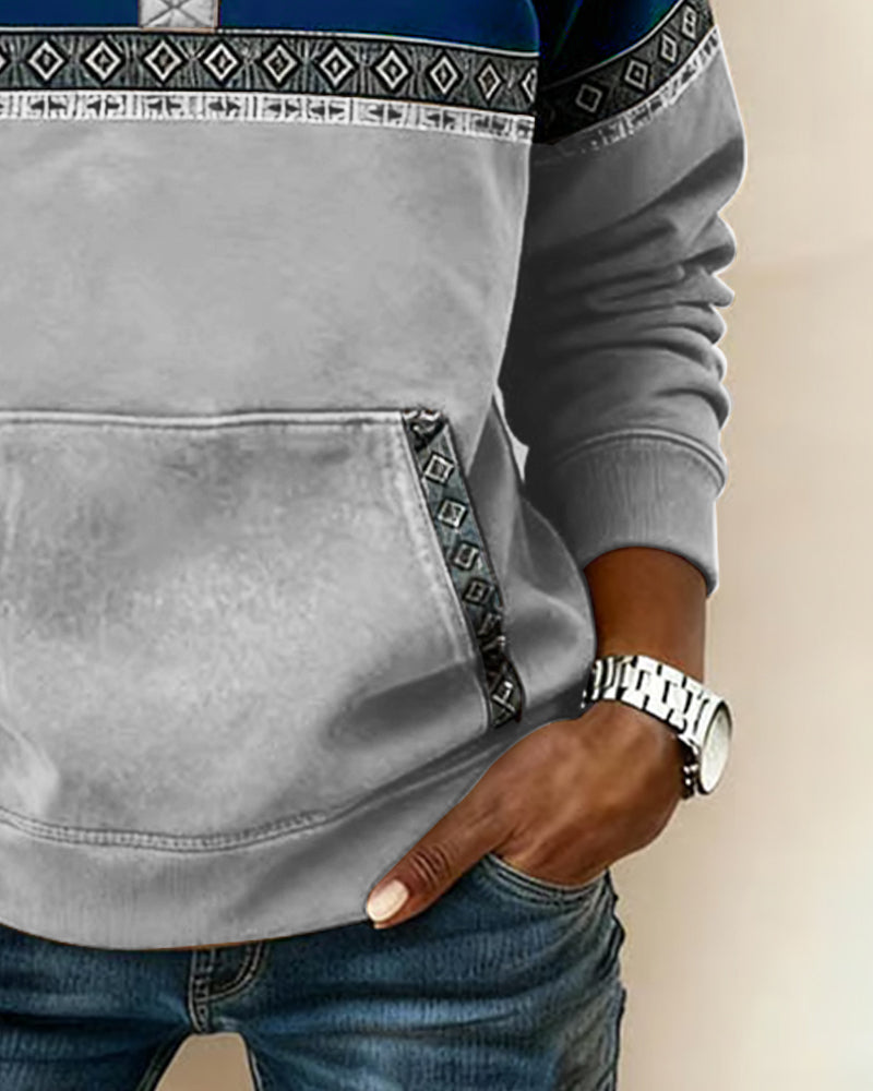 Retro-Sweatshirt mit Color-Blocking und Pelzkragen