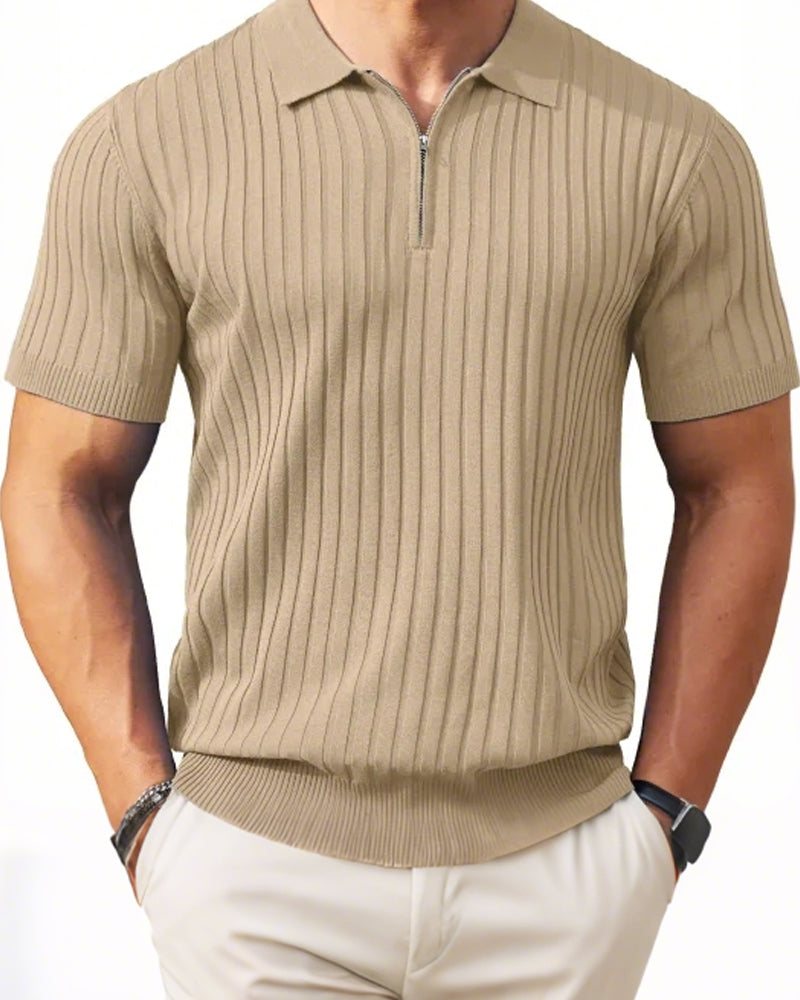 Hemden Herren Reißverschluss Kurzarm Rippstrick Polo T-Shirts Golf