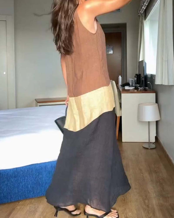Kleid Ärmellos Farbblock Lässig