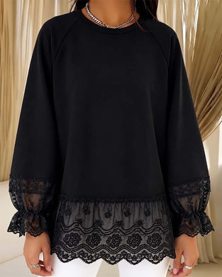 Bluse Patchwork Langarm Rundhals