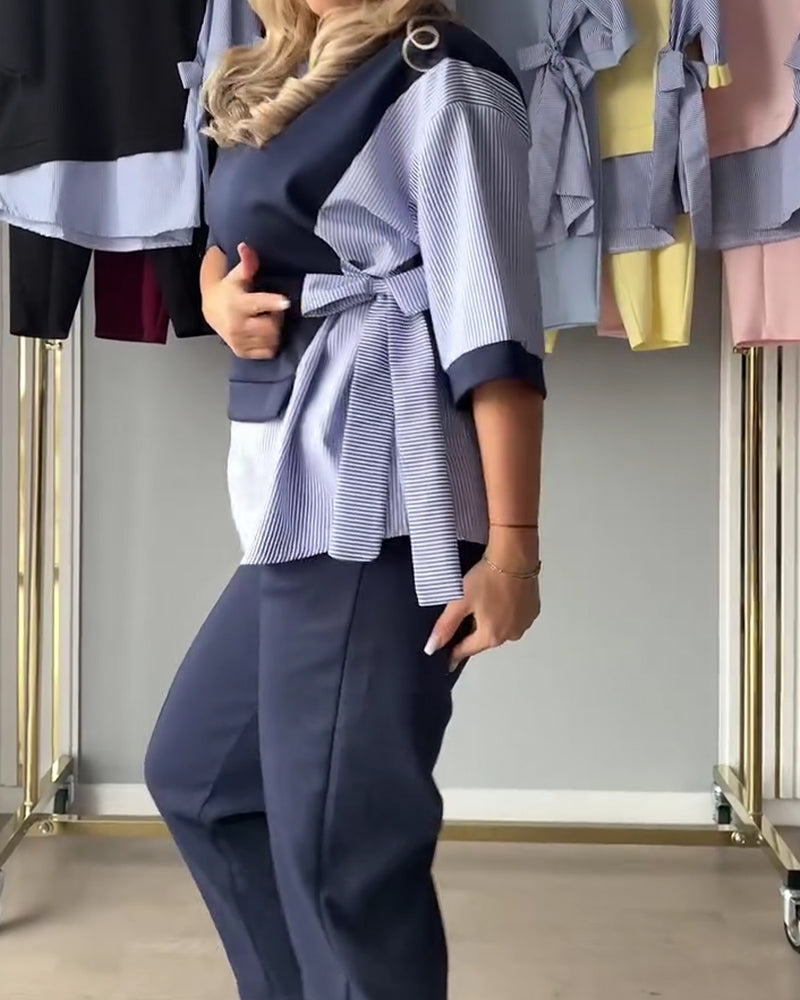 Zweiteiler gestreift Patchwork asymmetrisch