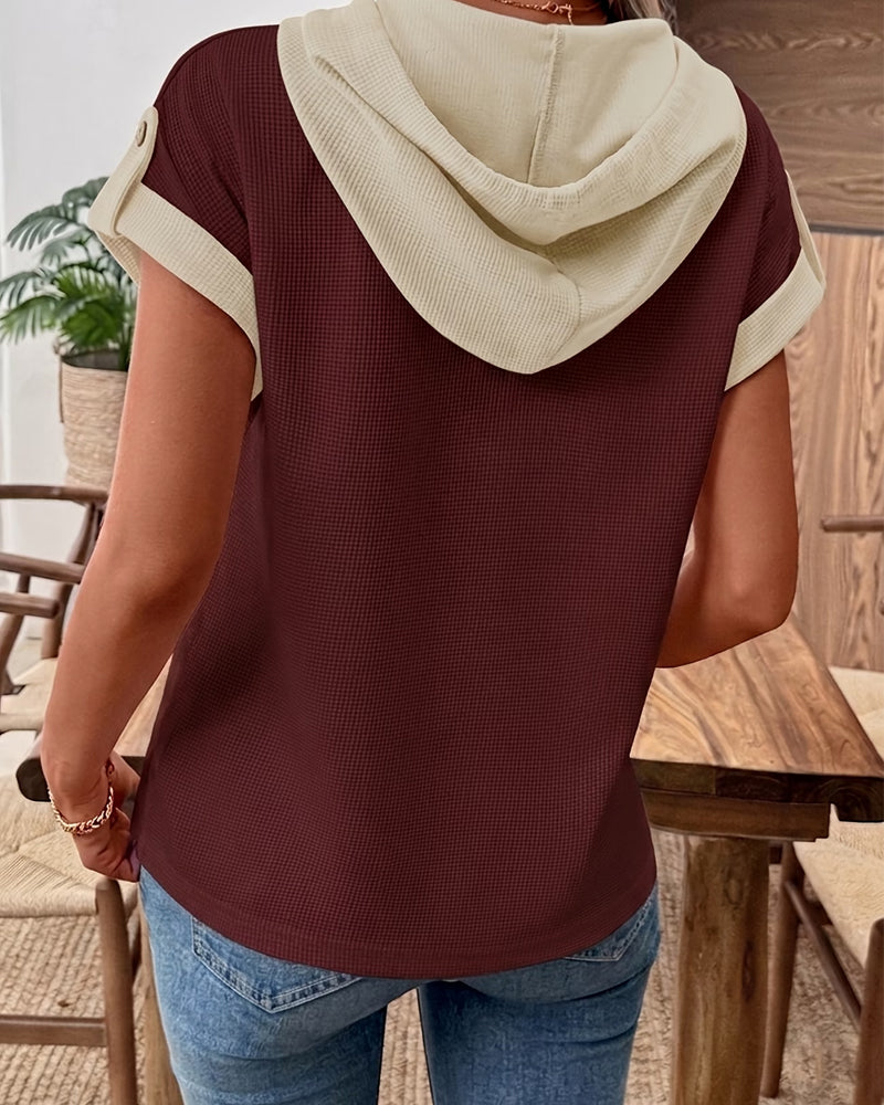 Hoodie Farbblock Kurzarm Lässig