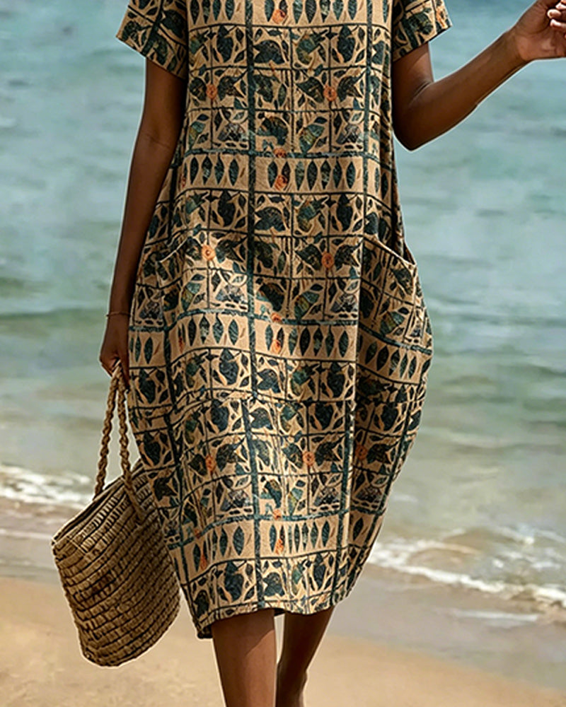 Kleid Vintage Rundhals Tasche