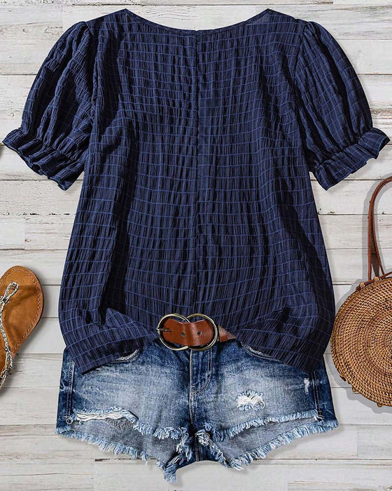 Bluse mit Puffärmeln und Karomuster
