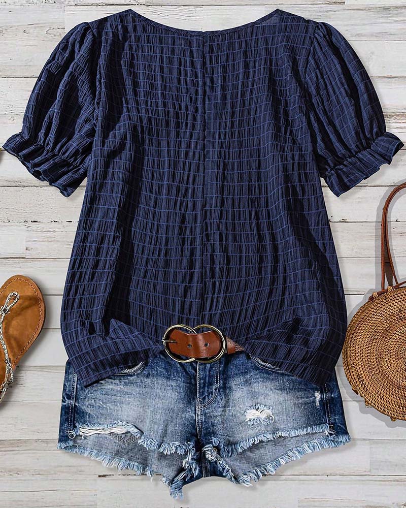 Bluse mit Puffärmeln und Karomuster