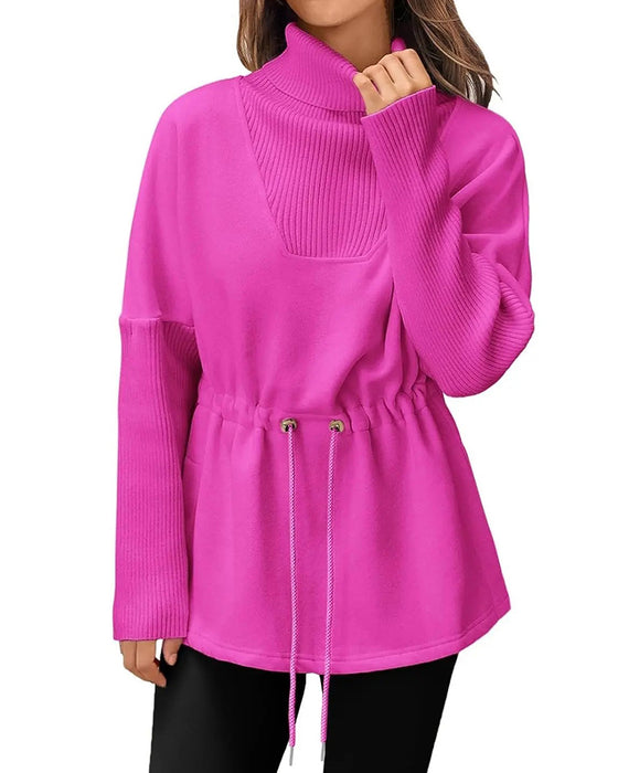 Sweatshirt Hoher Kragen Langarm Taille Kordelzug