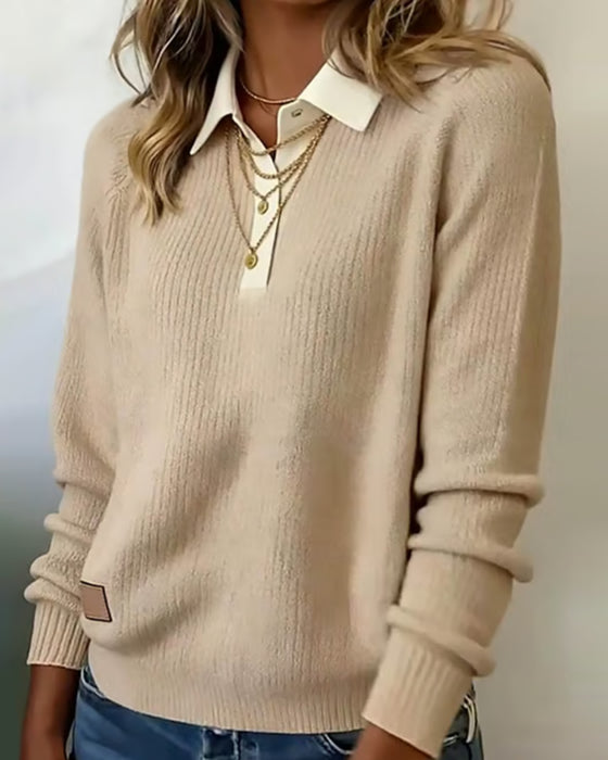 Pullover mit Revers im Patchwork-Stil