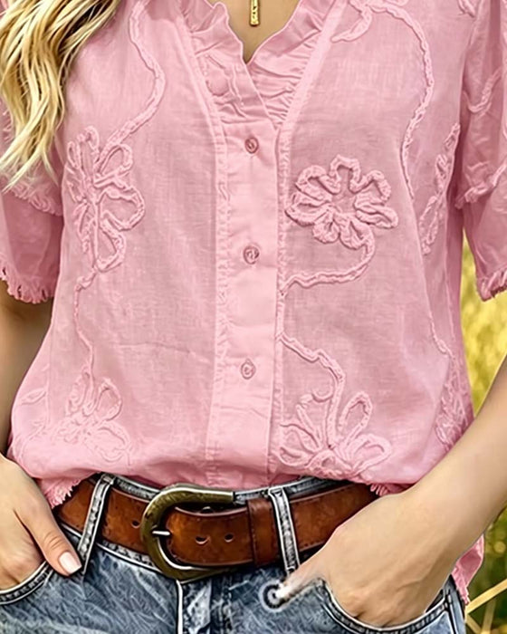 Bluse Fransensaum Puffärmel