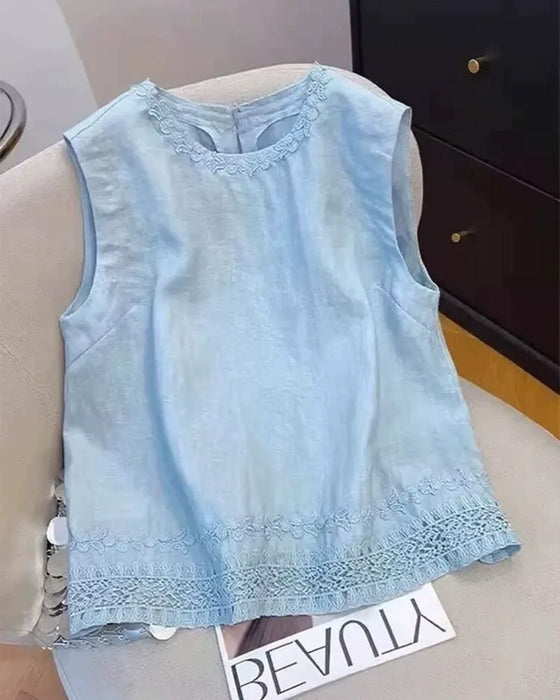 Tank Top Rundhals Bestickter Besatz
