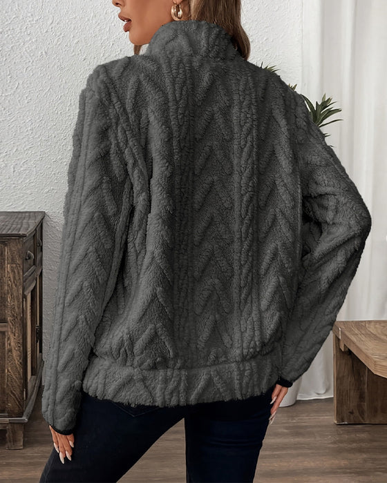 Sweatshirt mit Revers Frontreißer Flauschig