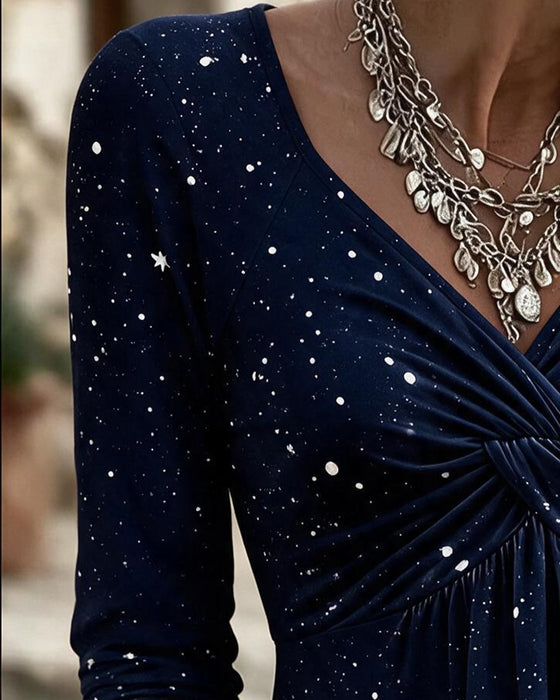 Bluse V-Ausschnitt Twist Knoten Langarm