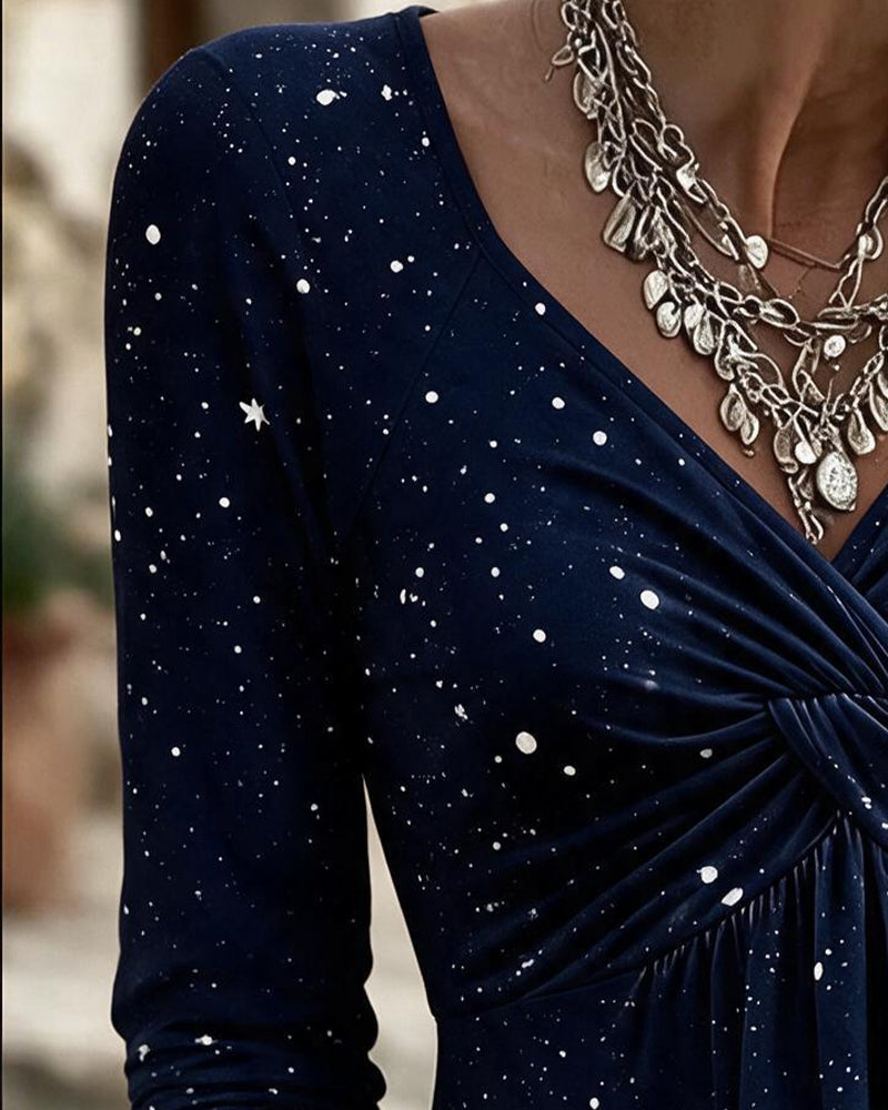 Bluse V-Ausschnitt Twist Knoten Langarm