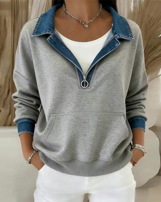 Sweatshirt Mit Reverskragen Und Kontrastnähten
