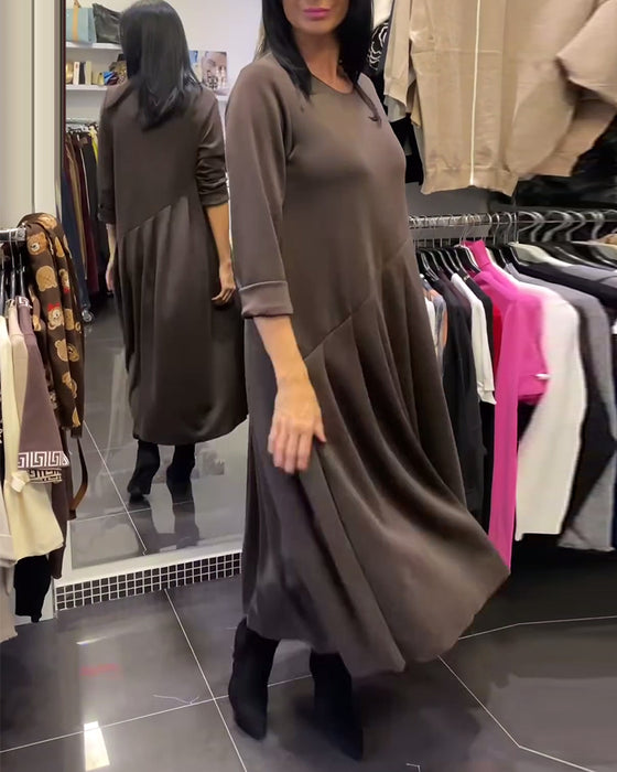 Lässiges Kleid mit Rundhalsausschnitt, einfarbig