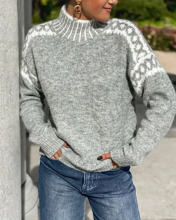 Pullover Stehkragen Gemustert Kontrast