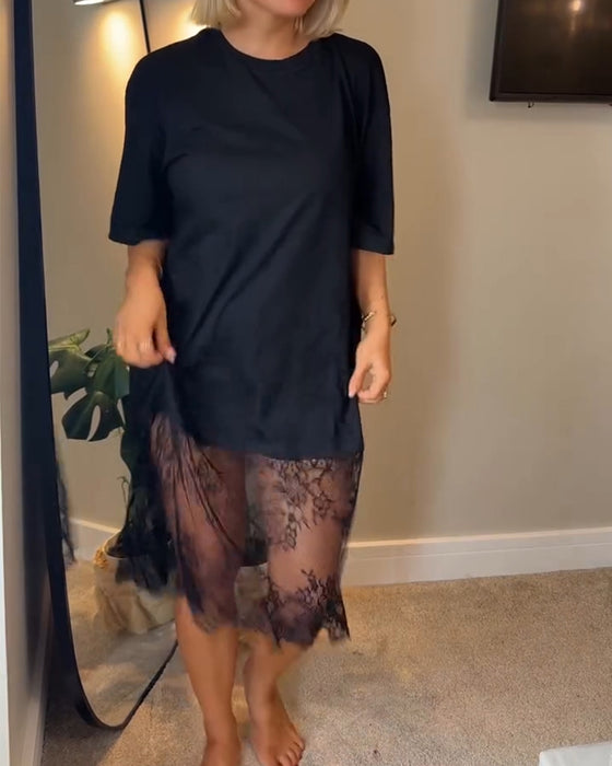 Kleid Rundhals Mode Lässig