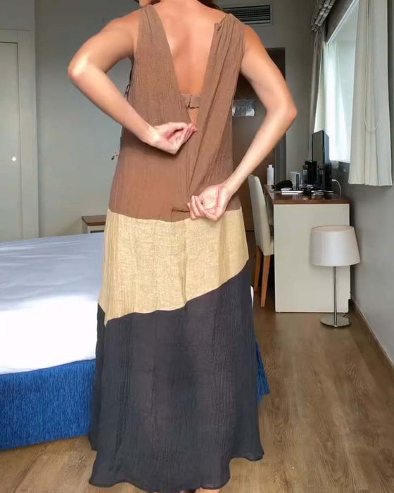 Kleid Ärmellos Farbblock Lässig