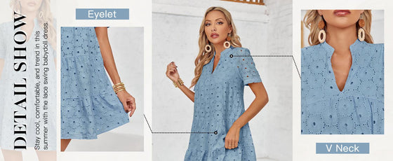 Kleid Durchbrochen V-Ausschnitt Kurzarm