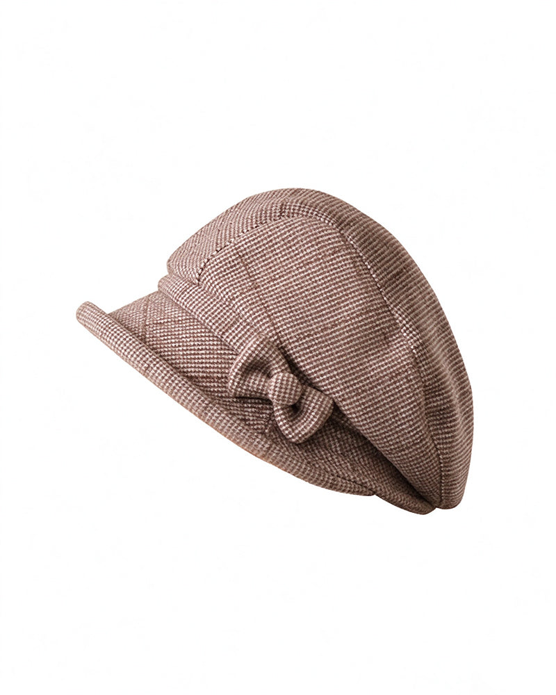 Damen Elegante Karomuster Schleife Dekor Baskenmütze