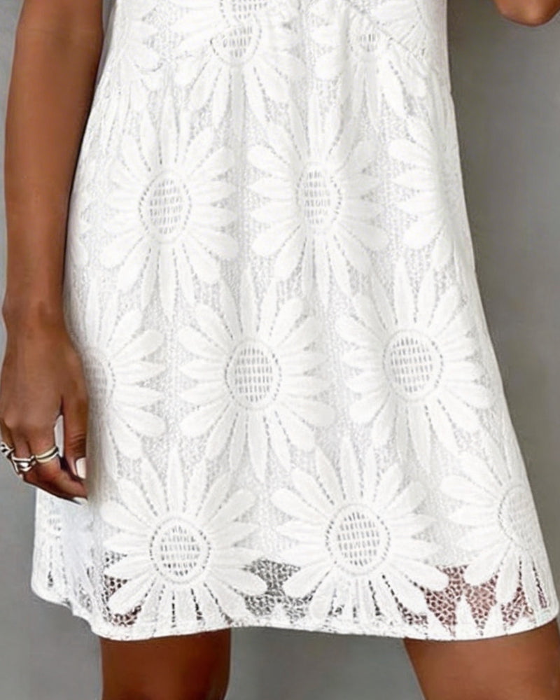 Kleid Gänseblümchen Spitze V-Ausschnitt Kurzarm