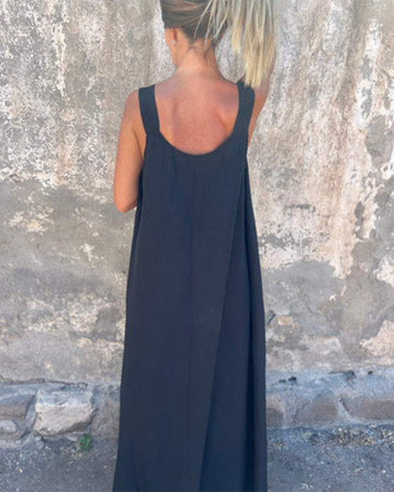 Kleid Ärmellos Einfarbig Modisch Lang