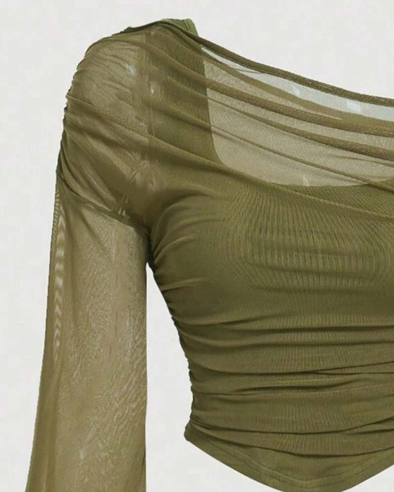 Bluse Netz Rüsche Langarm Cami