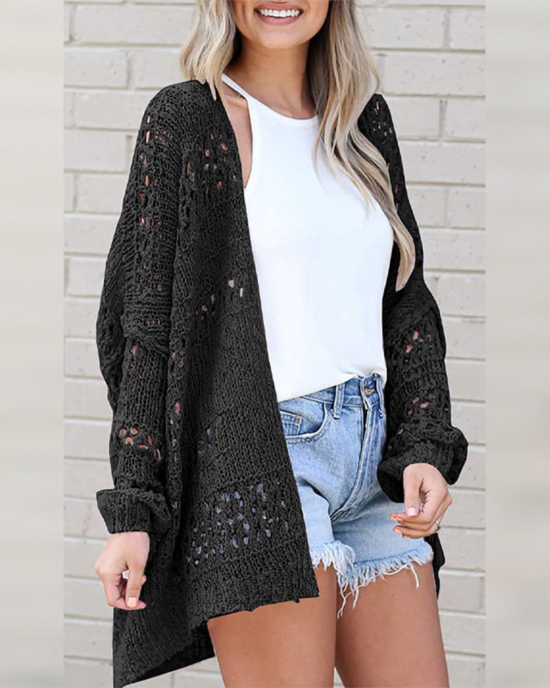 Cardigan Lässig Langarm Hohler Ausschnitt Pullover
