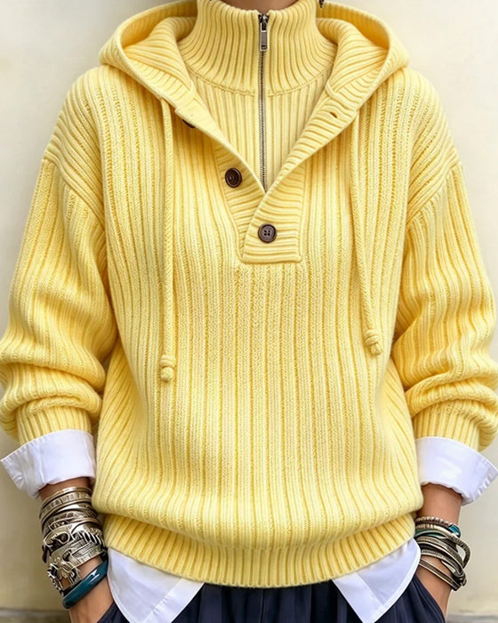 Pullover Halber Reißverschluss Mit Kapuze Kordelzug