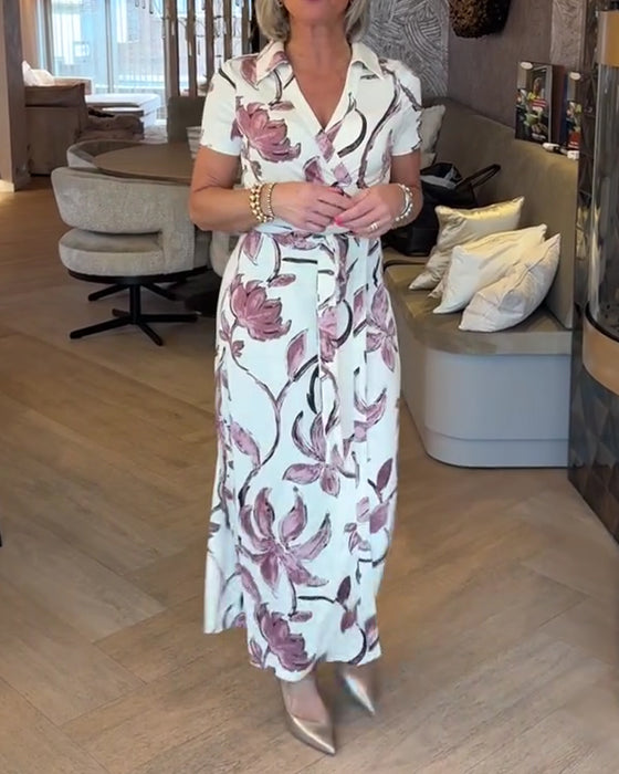 Kleid Blumendruck V-Ausschnitt