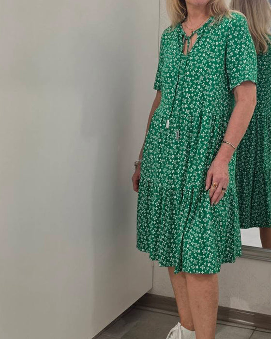Kleid Blumig Druck Krawatte Vorne