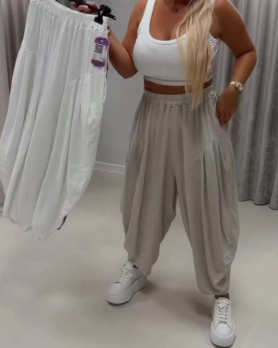 Hose Elastische Taille Breites Bein Harem