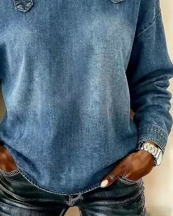 Bluse Spaghettiträger Off-Shoulder Denim Metall Knopf