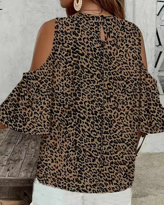 Bluse Leopardenprint Cold Shoulder Mode