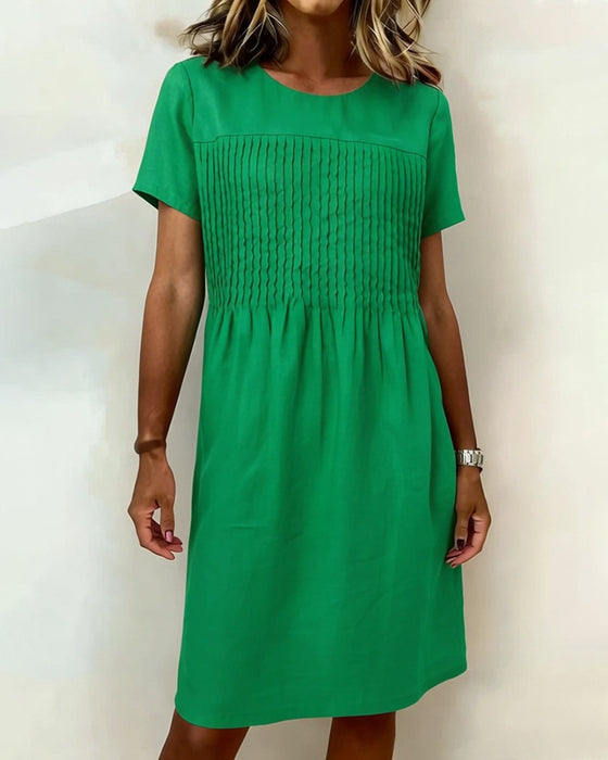 Kleid Rundhals Falten Lässig