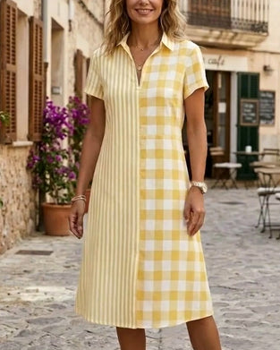 Kleid Karo und Streifen Patchwork Hemd