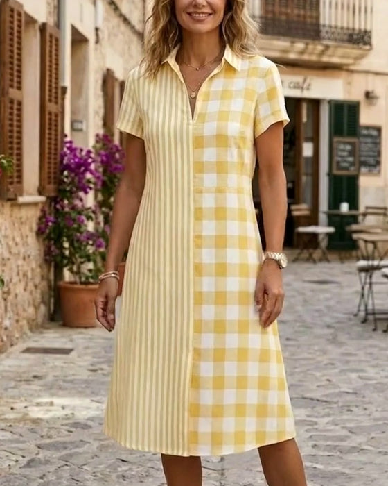 Kleid Karo und Streifen Patchwork Hemd