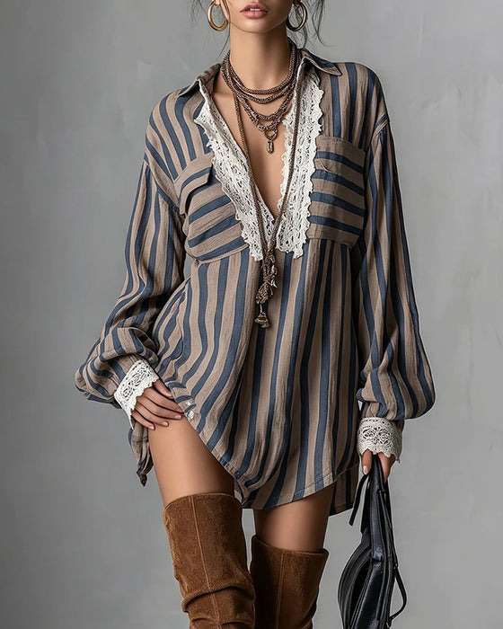 Kleid Lässig Streifen Mode
