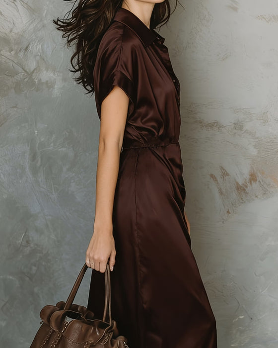 Kleid Revers Elegant Hemd Midi