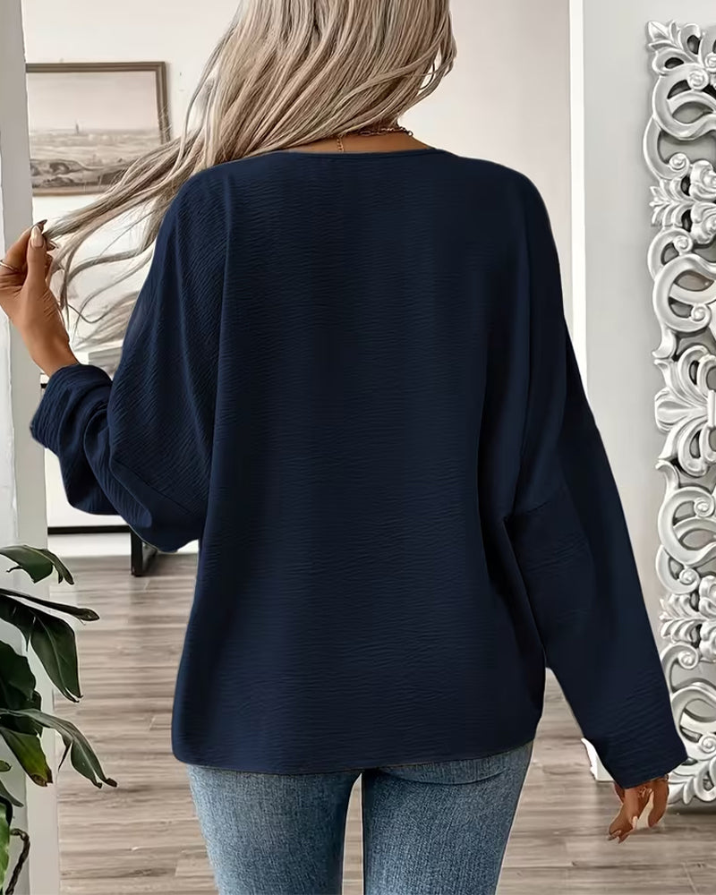 Hemd Knopfdetal Tasche V-Ausschnitt