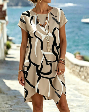 Kleid Rundhals Geometrischer Druck