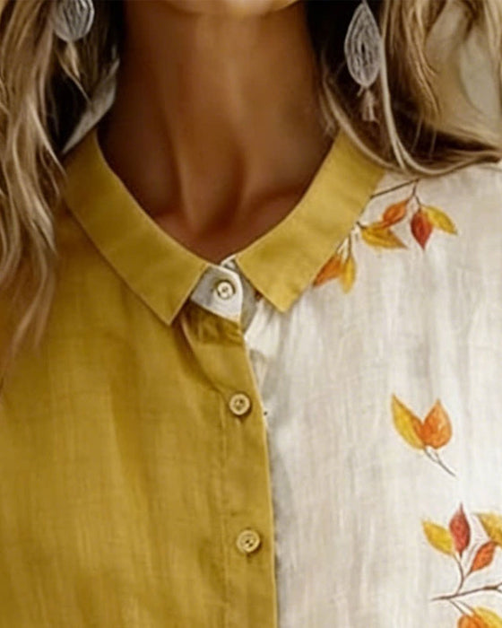 Hemd Farbblock Ahornblatt Druck Leinen