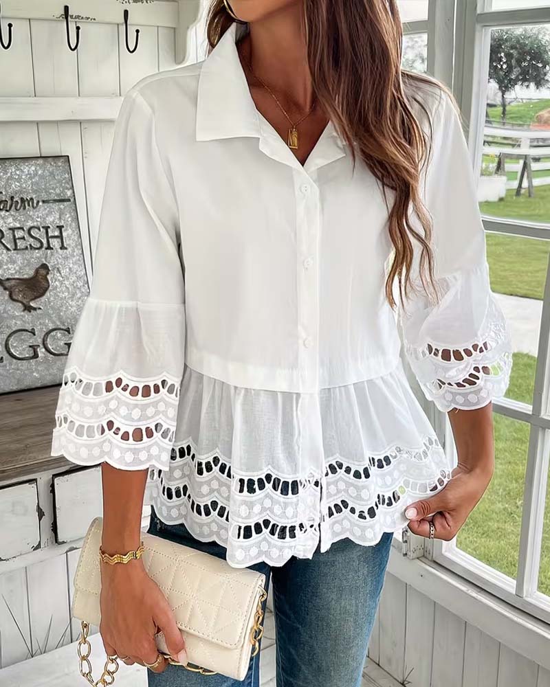 Hemd ausgestanzt Reverskragen weitärmlig