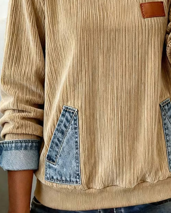 Sweatshirt lässig langärmlig Denim Tasche