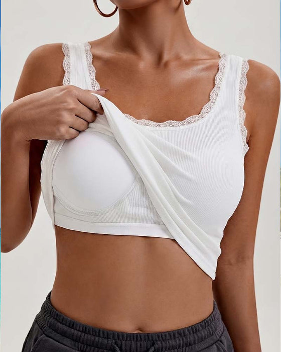 Tank Top Gepolstert Spitze Besatz