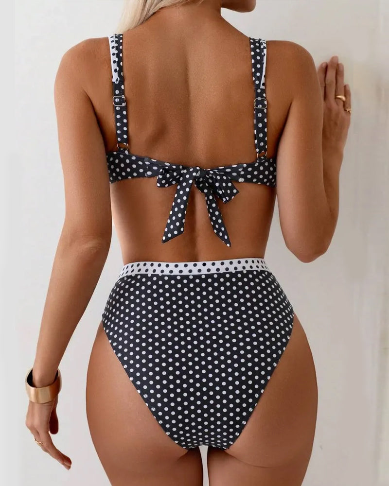 Bikini Gepunktet High Waist Metallschnalle Geteilt