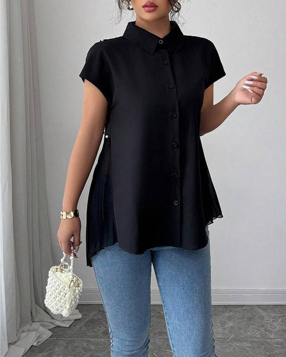 Hemd Perlen Chiffon Panel Plissee