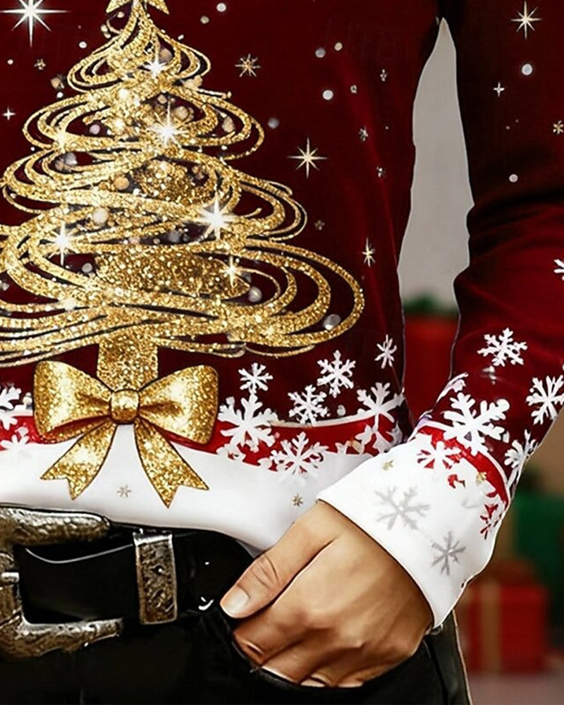 Oberteil V-Ausschnitt Weihnachtsstil Schneeflocke