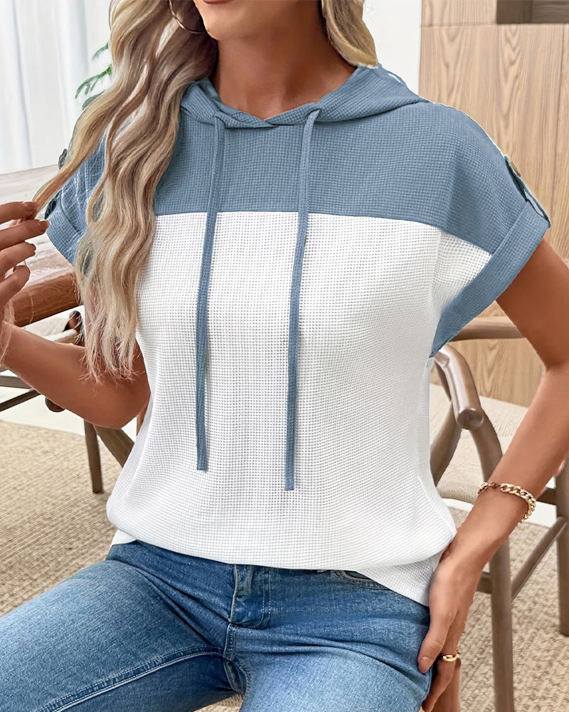 Top Kapuze Waffel Farbblock