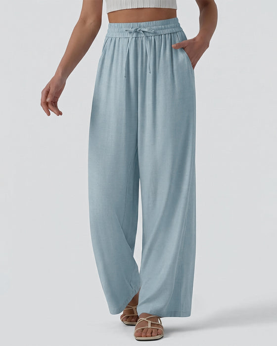 Hose Elastische Taille Breites Bein Binden Freizeit